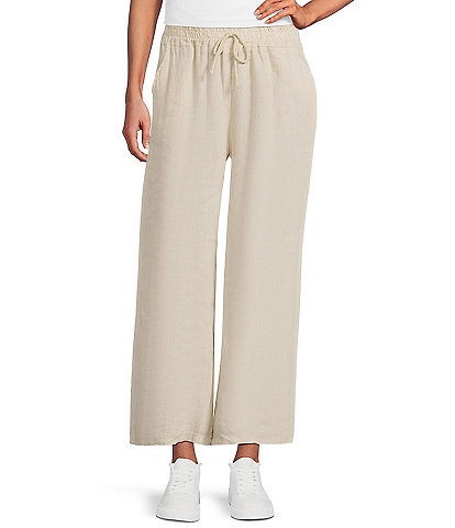 M Made In Italy Linen Straight Leg Drawstring Pants