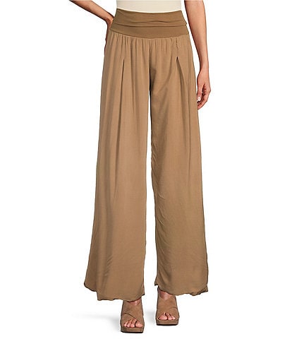 M Made in Italy Pleat Front Wide Leg Pull-On Pants