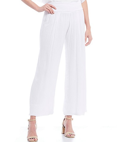 M Made in Italy Pull-On Pleat Ankle Wide Leg Pants