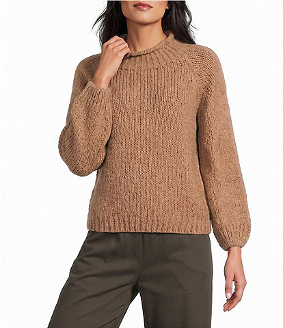 M Made in Italy Ribbed Knit Mock Neck Long Sleeve Sweater