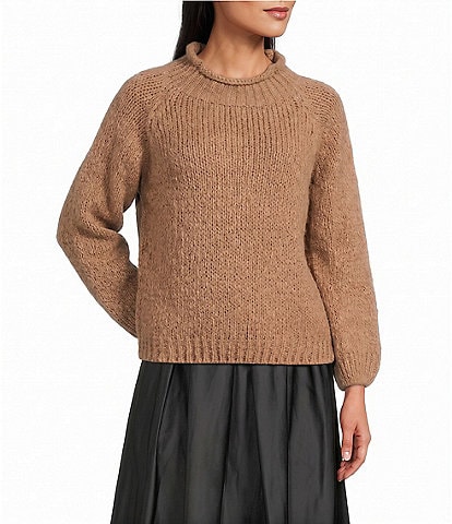 M Made in Italy Ribbed Knit Mock Neck Long Sleeve Sweater