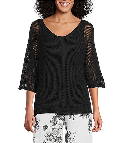 M Made In Italy Scoop Neck 3/4 Sleeve Knit Top