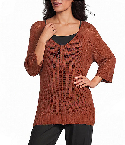 M Made in Italy Scoop Neck 3/4 Sleeve Knit Top