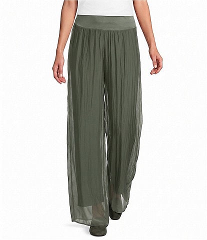 M Made in Italy Silky Wide Leg Pull-On Pants