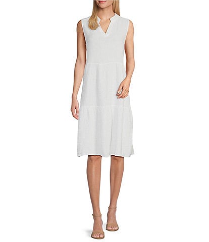 M Made In Italy Sleeveless Cotton Tiered A-Line Dress