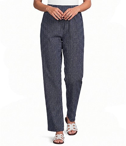 M Made in Italy Stretch Poplin Pin Stripe Pull-On Pants