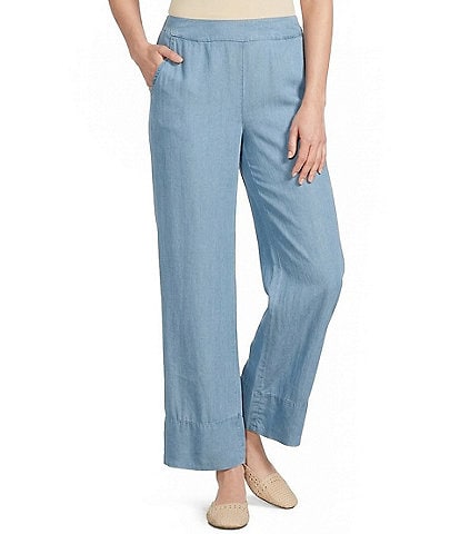 M Made In Italy Tencel Flat Front Pull-On Wide Cuff Bootcut Pants