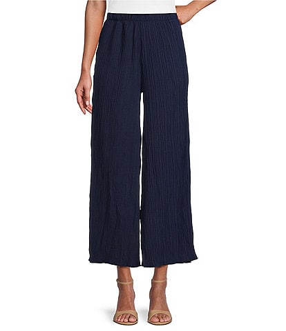 M Made in Italy Textured Wide Leg Pull-On Pants