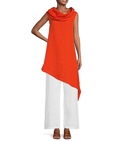 M Made in Italy Woven Cowl Neck Asymmetrical Hem Tunic