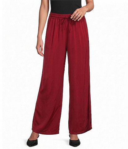 M Made in Italy Woven Satin Wide Leg Pull-On Pants