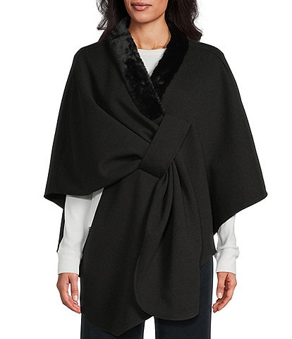 M Made in Italy Woven Shawl Collar 3/4 Sleeve Open Front Cape