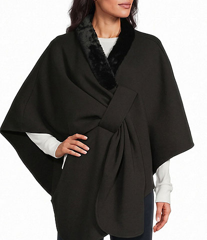 M Made in Italy Woven Shawl Collar 3/4 Sleeve Open Front Cape