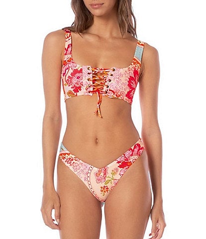 Maaji Dazzle Floral Groove Reversible Lace Up Bralette Swim Top & V-Cut Swim Bottom