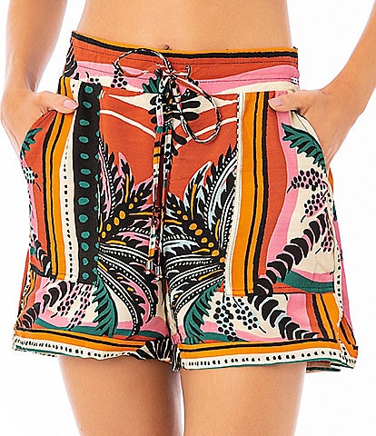 Maaji Frankie Palm Print Tie Waist Swim Cover-Up Shorts