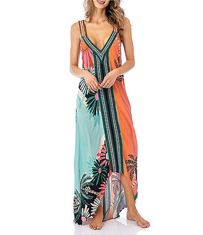 Maaji Lowry Retro Tropical Print Swim Cover-Up Maxi Dress