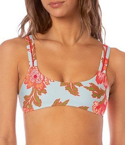 Maaji Nalai Floral Sky Reversible Embroidered Sporty Bralette Swim Top