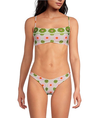 Maaji Scape Pastel Flourish Reversible Sporty Bralette Swim Top & Thin Side Classic Swim Bottom