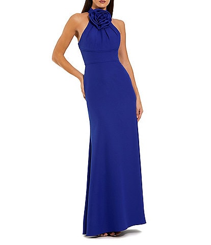 Mac Duggal 3D Flower Halter Neck Sleeveless Column Gown