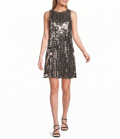 Mac Duggal Beaded Georgette Sleeveless A-Line Mini Dress