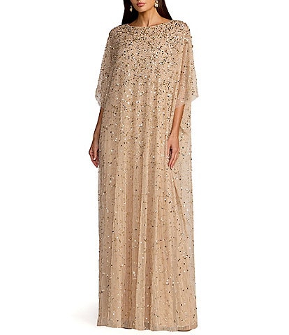 Mac Duggal Beaded Mesh Kaftan Long Dress