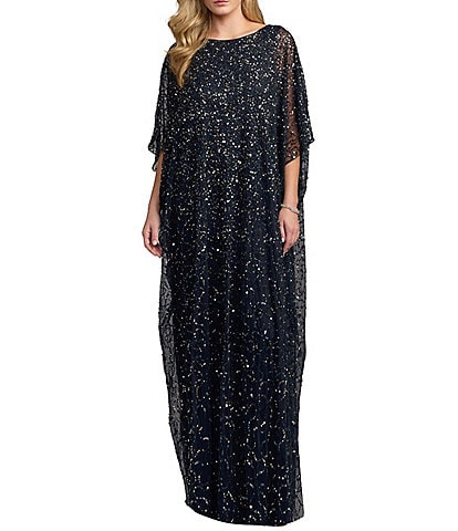 Mac Duggal Beaded Mesh Kaftan Long Dress
