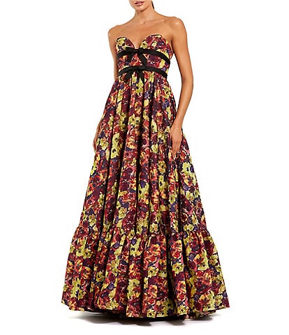 Mac Duggal Brocade Strapless Printed Gown