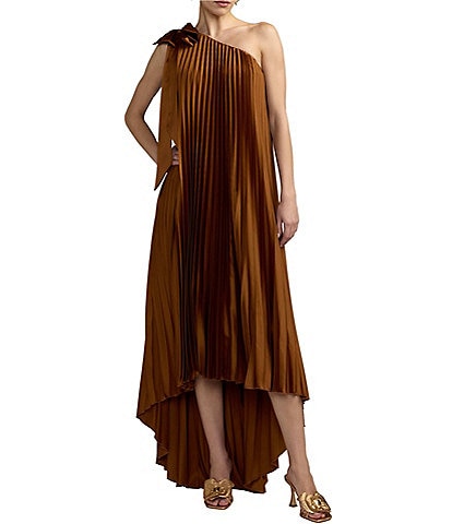 Mac Duggal Charmeuse One Shoulder Kaftan High Low Gown