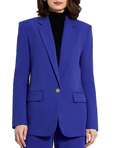 Mac Duggal Classic Tailored Crepe Notch Lapel Collar Long Sleeve Coordinating Button Front Blazer