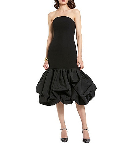 Mac Duggal Crepe Strapless Mermaid Taffeta Bubble Hem Midi Dress