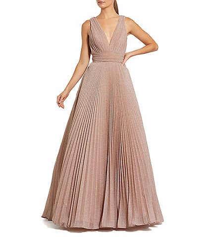 Mac Duggal Deep V-Neck Organza Shimmer Ball Gown