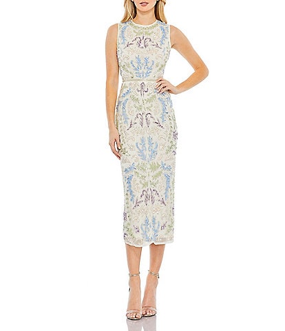 Mac Duggal Embellished Crew Neck Sleeveless Midi Dress