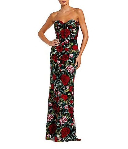 Mac Duggal Floral Embroidered Sweetheart Strapless Bustier Sleeveless Gown