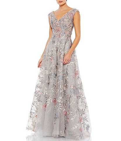 Mac Duggal Floral Embroidered V-Neck Sleeveless A-Line Gown