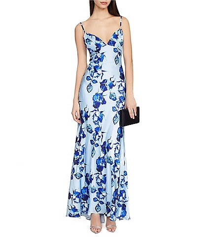 Mac Duggal Floral Print V-Neck Sleeveless Gown