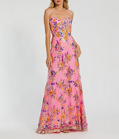 Mac Duggal Floral Sequin Lace Sweetheart Neckline Sleeveless Gown