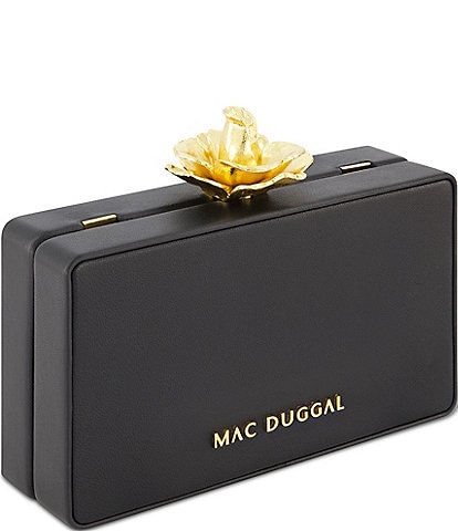 Mac Duggal Gold Rose Mini Nappa Leather Box Clutch