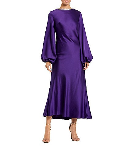 Mac Duggal Crew Neck Long Sleeve Crystal Detail Dress