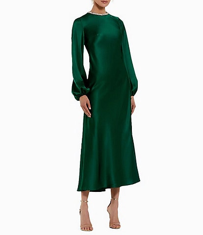 Mac Duggal Crew Neck Long Sleeve Crystal Detail Dress