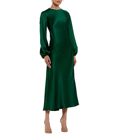 Mac Duggal Crew Neck Long Sleeve Crystal Detail Dress