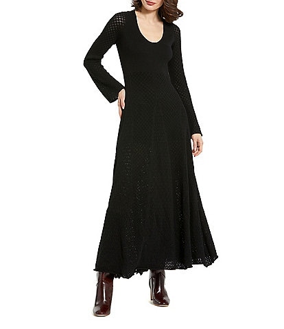 Mac Duggal Knit Scoop Neck Long Sleeve Maxi Sheath Dress