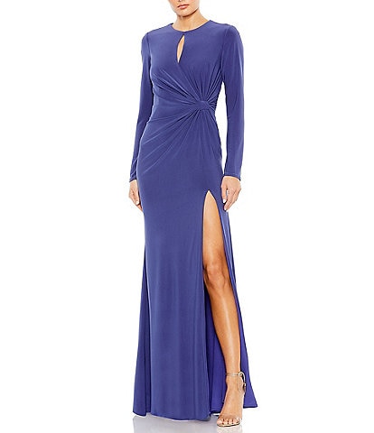 Mac Duggal Long Sleeve Keyhole Draped Gown