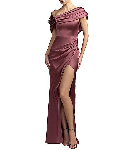 Mac Duggal One Shoulder Cowl Neck Evening Gown