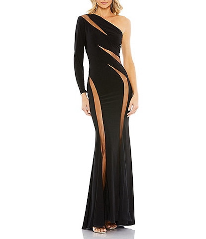 Mac Duggal One Shoulder Illusion Cut-Out Gown
