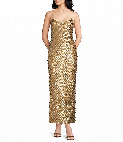 Mac Duggal Paillette Mesh Spaghetti Strap Dress