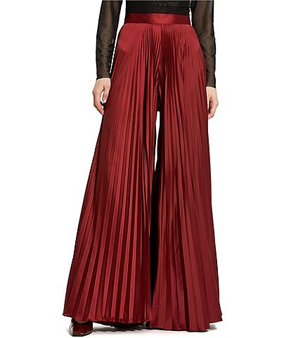 Mac Duggal Pleated Charmeuse Wide-Leg Pants