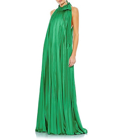 Mac Duggal Pleated Mock Halter Neck Trapeze Gown