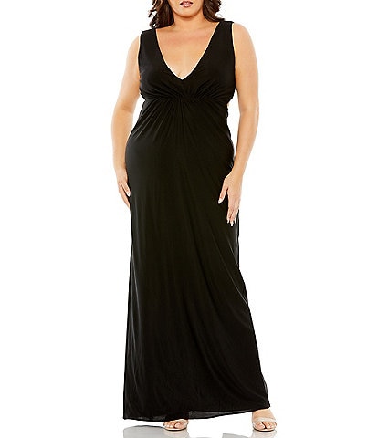 Mac Duggal Plus Size Sleeveless V-Neck Cutout Back Gown