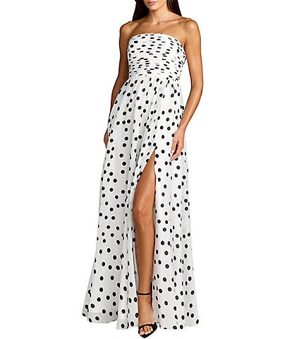 Mac Duggal Polka Dot Strapless Gown With Slit