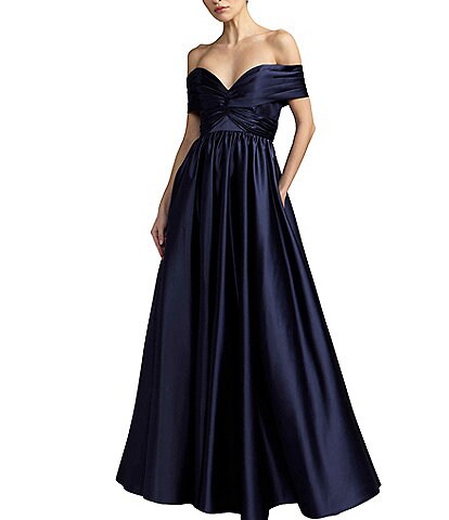 Mac Duggal Satin Off-The-Shoulder Gown