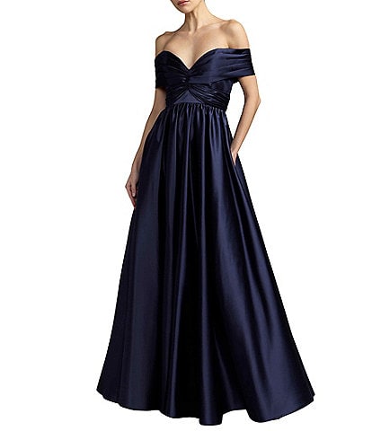 Mac Duggal Satin Off-The-Shoulder Gown